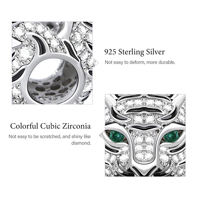 GNOCE Royal Tiger Head Charms for Bracelet S925 Sterling Silver Animal Bead Charm Tiger Punk Rock Pendant Charms for Women Men Necklace - Image 5